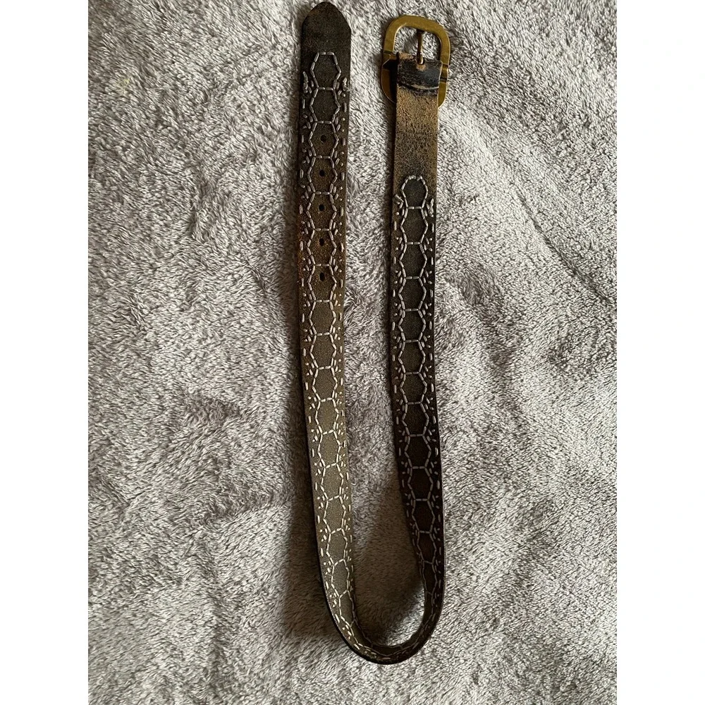 RLL Distressed Leather Studded Belt Ralph Lauren Vintage Brass Buckle Y2K
